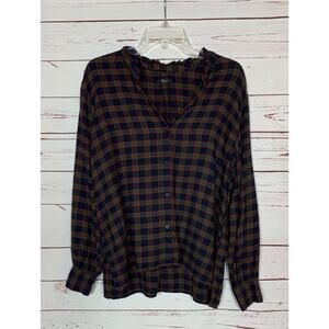 Rails Women's L Large Green Plaid Soft Flannel Button Long Sleeve Cute Shirt Top